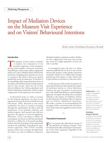 Impact of Mediation Devices on the Museum Visit Experience and on Visitors’ Behavioural Intentions