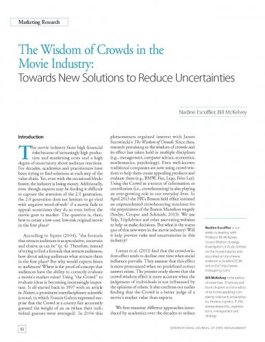The Wisdom of Crowds in the Movie Industry: Towards New Solutions to Reduce Uncertainties