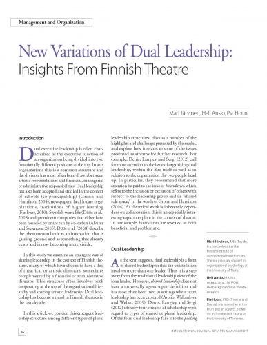 New Variations of Dual Leadership: Insights From Finnish Theatre