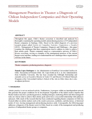 Management Practices in Theater: a Diagnosis of Chilean Independent Companies and their Operating Models