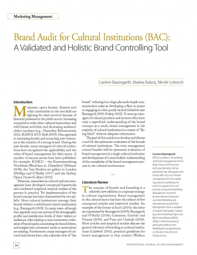 Brand Audit for Cultural Institutions (BAC): A Validated and Holistic Brand Controlling Tool