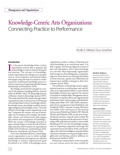 Knowledge-Centric Arts Organizations: Connecting Practice to Performance