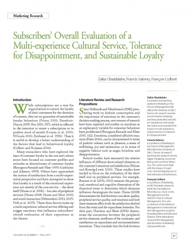 Subscribers’ Overall Evaluation of a Multi-experience Cultural Service, Tolerance for Disappointment, and Sustainable Loyalty