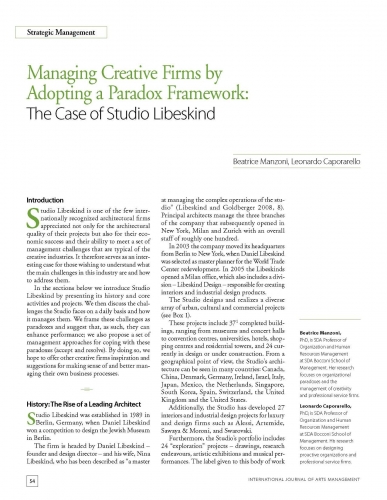 Managing Creative Firms by Adopting a Paradox Framework: The Case of Studio Libeskind
