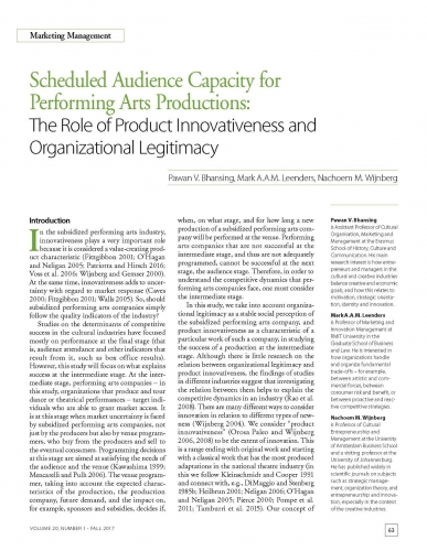 Scheduled Audience Capacity for Performing Arts Productions: The Role of Product Innovativeness and Organizational Legitimacy