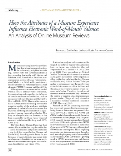 How the Attributes of a Museum Experience Influence Electronic Word-of-Mouth Valence: An Analysis of Online Museum Reviews