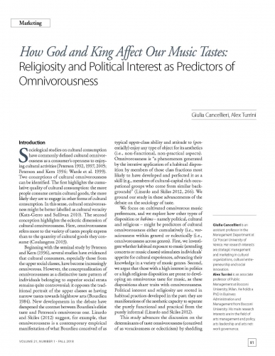 How God and King Affect Our Music Tastes: Religiosity and Political Interest as Predictors of Omnivorousness