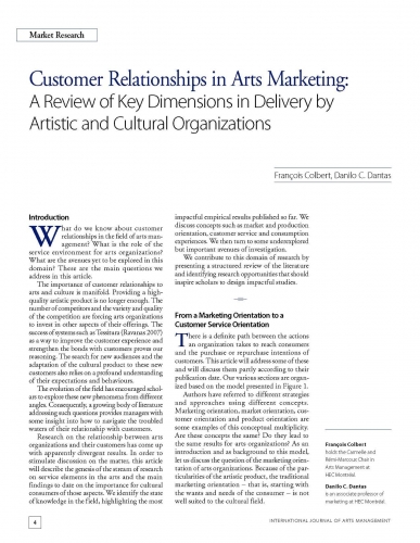 Customer Relationships in Arts Marketing: A Review of Key Dimensions in Delivery by Artistic and Cultural Organizations