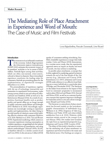 The Mediating Role of Place Attachment in Experience and Word of Mouth: The Case of Music and Film Festivals