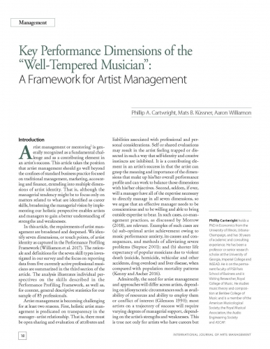 Key Performance Dimensions of the “Well-Tempered Musician”: A Framework for Artist Management
