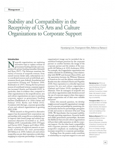 Stability and Compatibility in the Receptivity of US Arts and Culture Organizations to Corporate Support