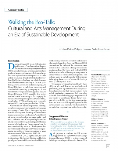 Walking the Eco-Talk: Cultural and Arts Management During an Era of Sustainable Development