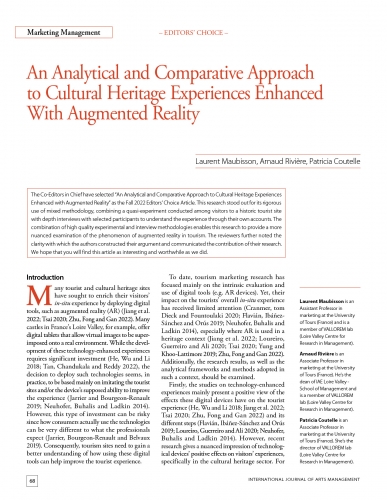 An Analytical and Comparative Approach to Cultural Heritage Experiences Enhanced With Augmented Reality