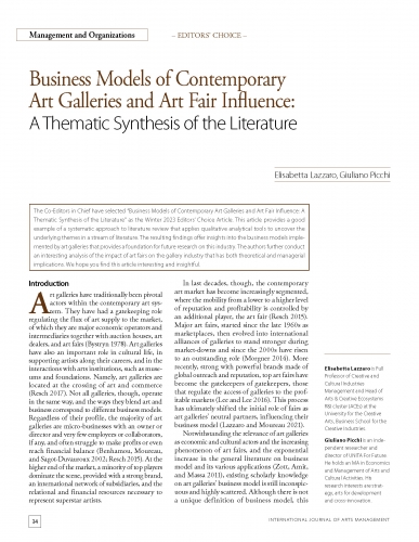 Business Models of Contemporary Art Galleries and Art Fair Influence: A Thematic Synthesis of the Literature