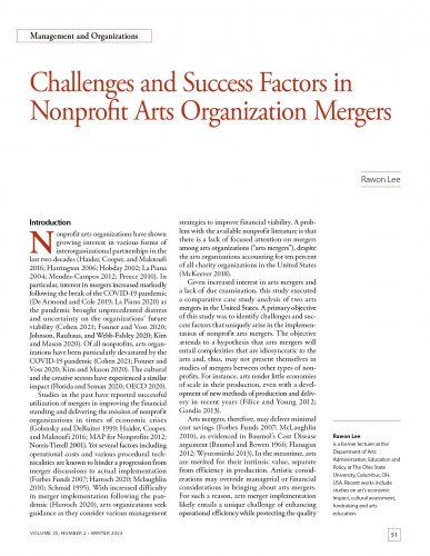 Challenges and Success Factors in Nonprofit Arts Organization Mergers